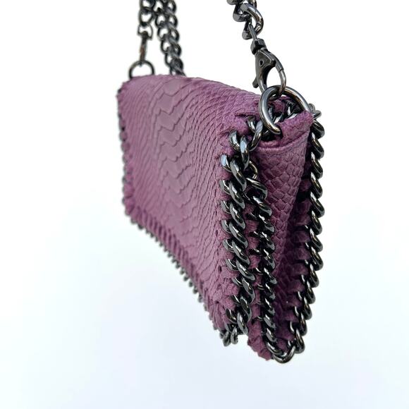 Borse In Pelle Fuchsia Pink Snake Embossed Chain Crossbody Purse Grunge Glam Bag - Picture 4 of 9